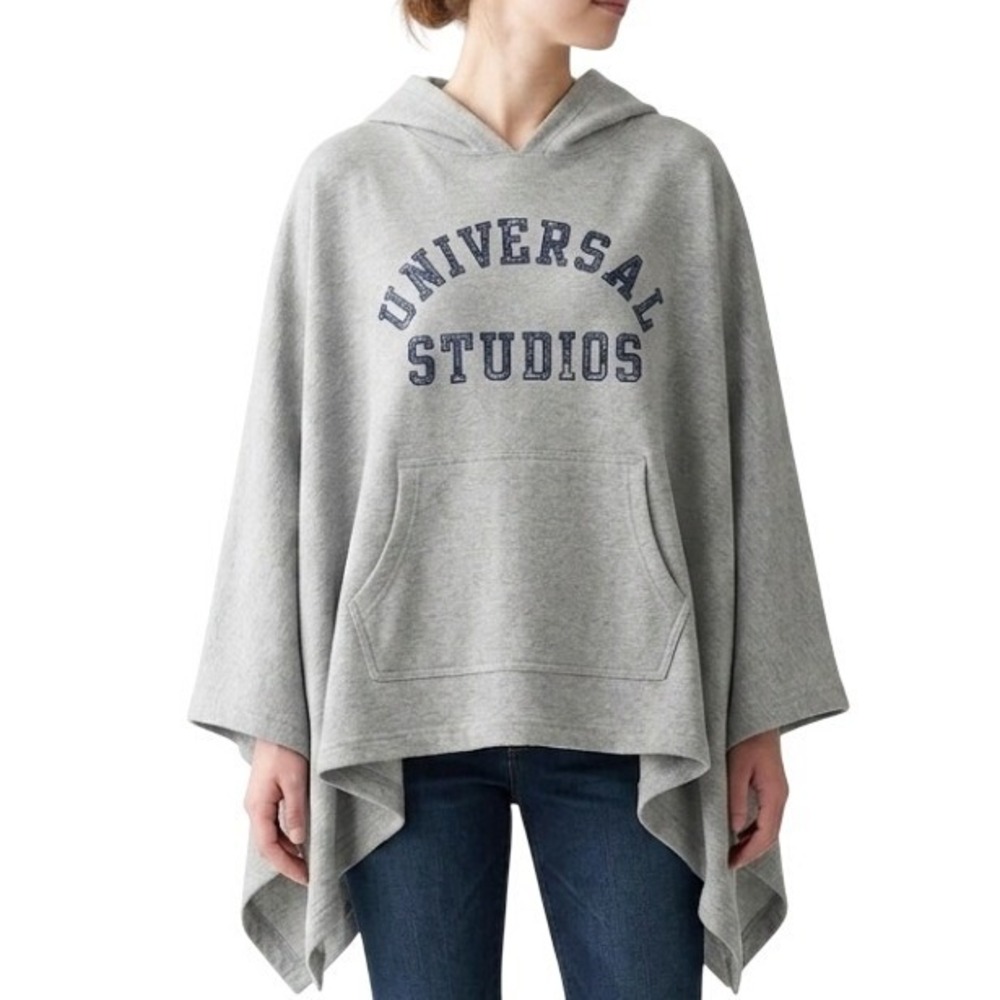 Universal Studios Hooded Poncho Sweatshirt Unisex One Size Grey Casual Oversized